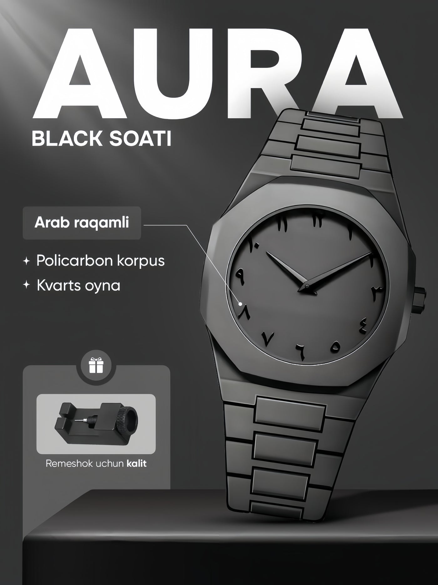 AURA™ Grand Edition – The Ultimate Black Luxury Arabic Numeral Watch.