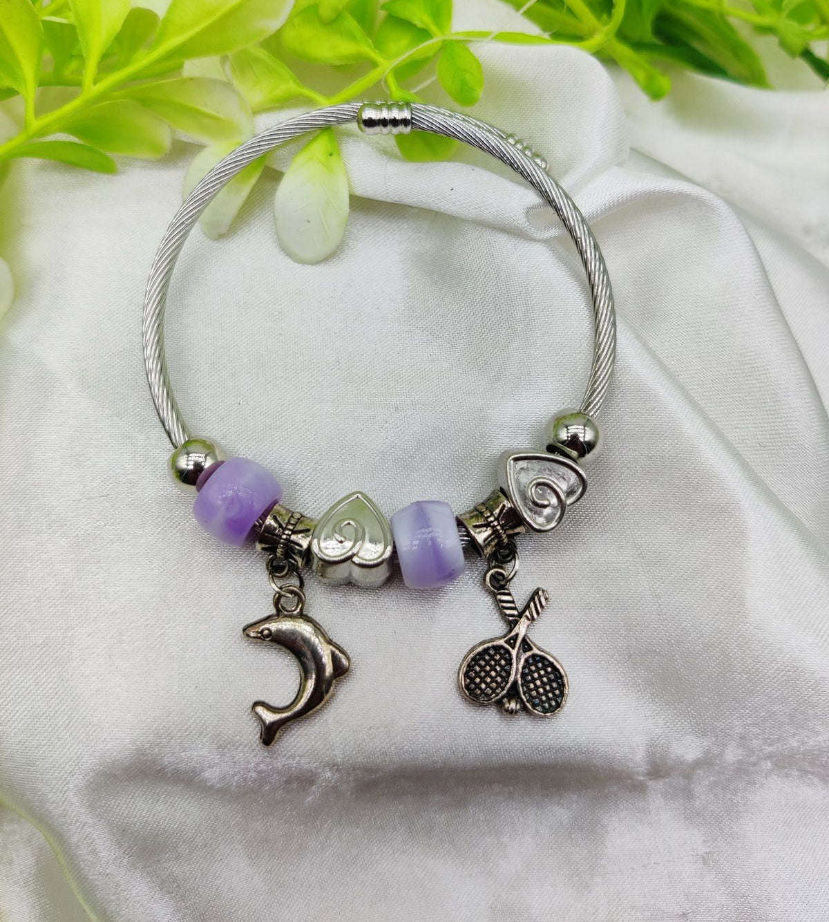 Imported Elegant Dolphin Charm Pandora Bracelet with Purple Accents