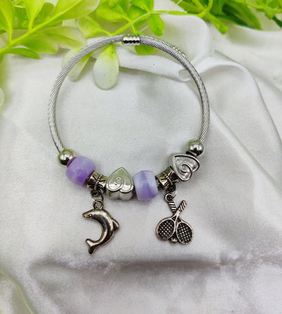 Imported Elegant Dolphin Charm Pandora Bracelet with Purple Accents
