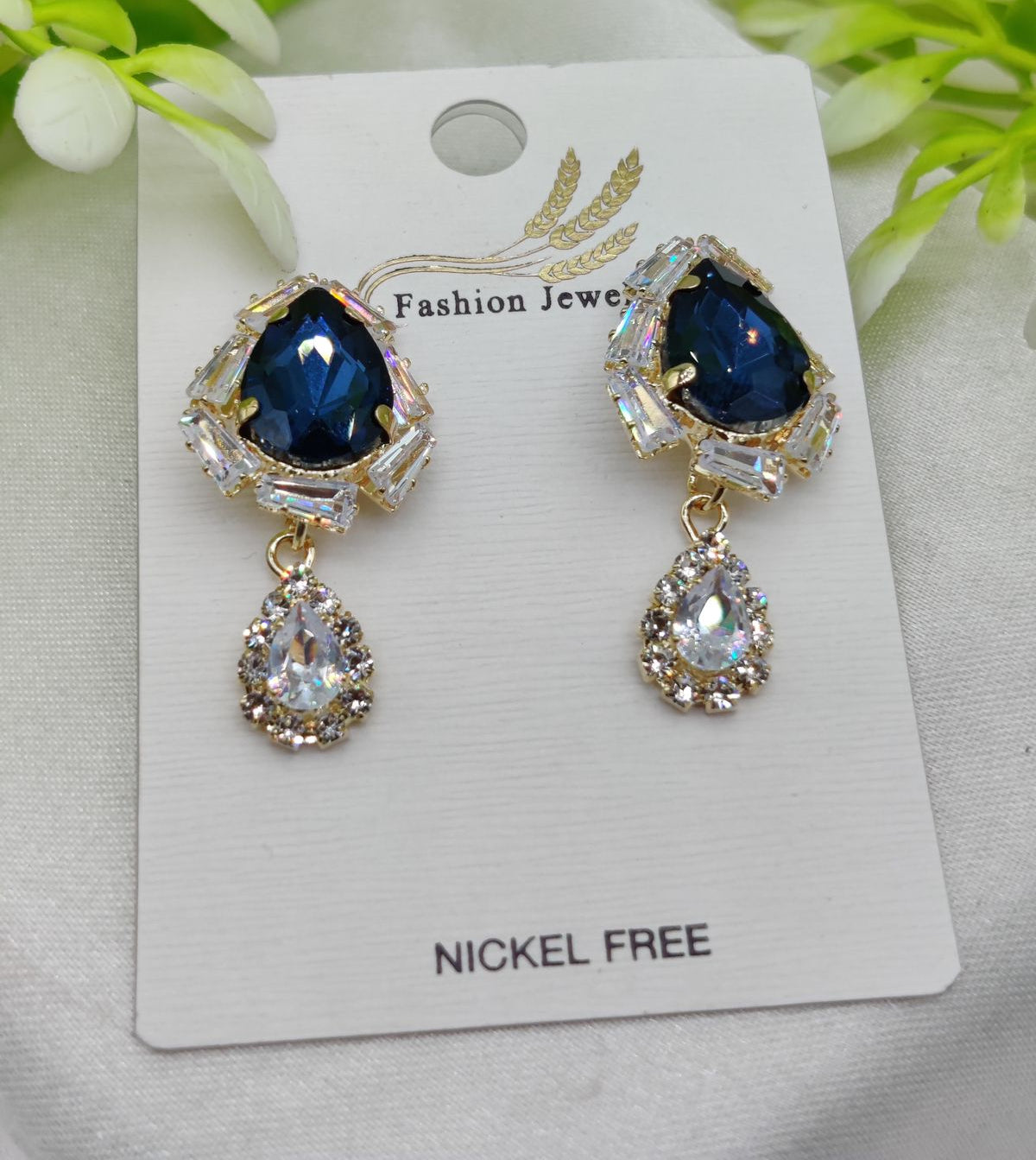 Imported Elegant Royal Blue Drop Earrings with Crystal Accents