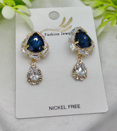 Imported Elegant Royal Blue Drop Earrings with Crystal Accents